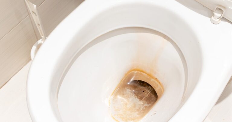 Osad i kamień w muszli klozetowej – przykład zabrudzenia przed użyciem płynu SEDUM