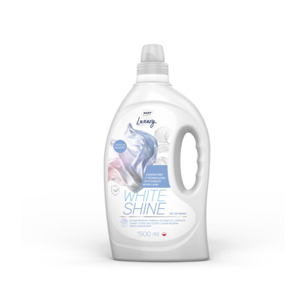 MATMAT WHITE SHINE – koncentrat do białych tkanin z optycznym wybielaczem MATMAT WHITE SHINE żel do prania białych tkanin – technologia optycznego wybielania i ochrona włókien przed szarzeniem